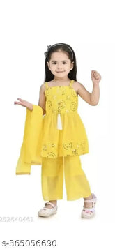 Indian chiffon embroidered Sarara pant set, sleeveless and embellished net for toddlers aged 12-24 months